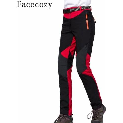 Facecozy Womens Winter Outdoor Patchwork Hiking Softshell Pants Autumn Windproof Inner Fleeces Trekking&Camping Warm Trouser