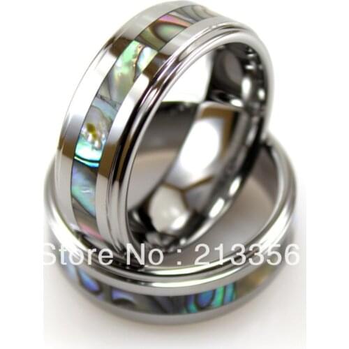 FFree Shipping!Wholesales Cheap Price Promotion Sales! USA Hot Selling Mens Silver Tungsten Wedding Ring With Shell Inlay Ring