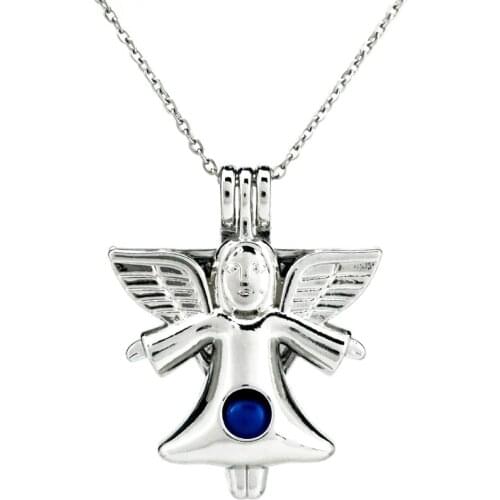 K802 Silver Angel Wing Beads Cage Pendant Pearl Aroma Essential Oil Diffuser Locket Necklace