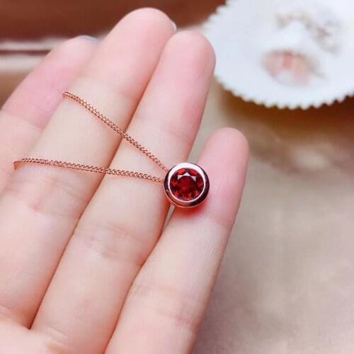 Classic Red Garnet gemstone pendant for silver necklace jewelry round shape birthday date gift small size fine jewelry