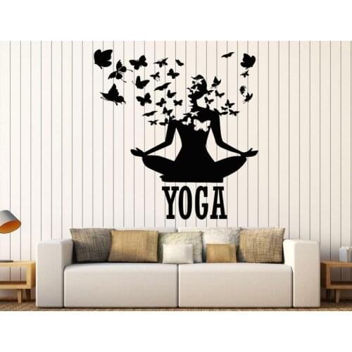 Creative home decoration yoga posture butterfly vinyl wall applique Namaste Buddha style yoga studio decorative wall stickerYJ03