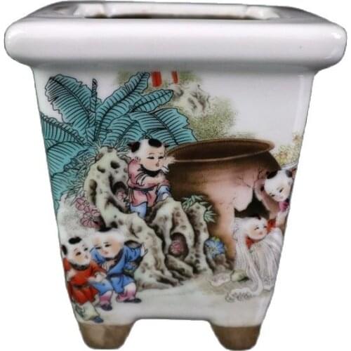 Chinese Old Porcelain Pastel Figure Pattern Square Flowerpot