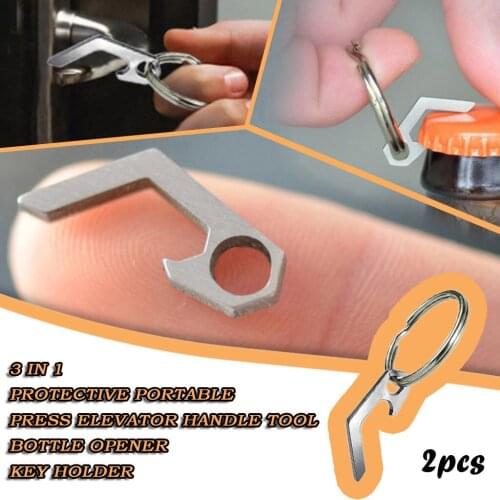 3 IN 1 Mini Key Holder Portable Press Elevator Handle Tool Door Opener Bottle Beer Opener Keyring Pocket Tool Protective tool