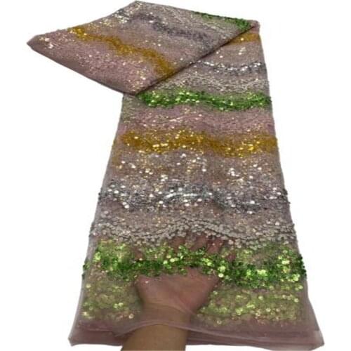 Multicolor 5Yards Classic Gold French Lace Fabric Bride Wear African Mesh Lace Fabric Embroidery Sequins Tulle Fabrics Sew
