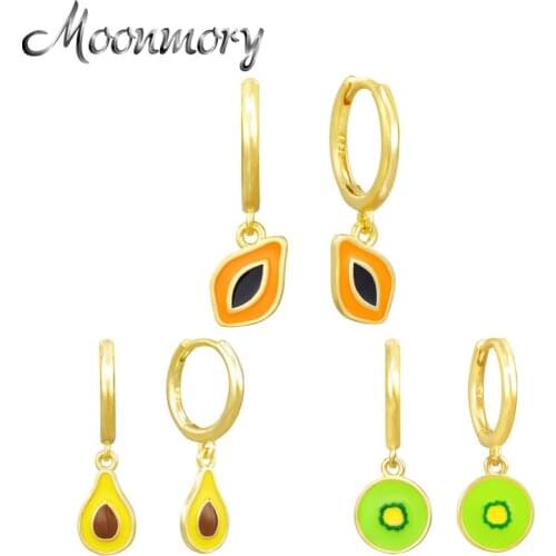 Moonmory 100% 925 Sterling Silver Enamel Papaya Avocado Kiwi Hoop Earrings For Women Summer Fruit Collection Jewelry Wholesale