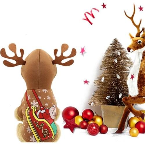 Pet Dog Cat Gifts Christmas Party Winter Clothes Pet Coral Cotton Hoodie Christmas Elk Costume Warm Hooded 2-legged Tops