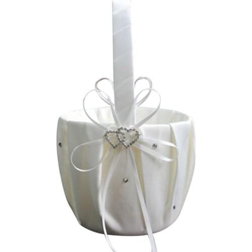 Popodion Bow Heart Bridal Wedding Flower Girl Flower Basket White Wedding Flower Basket Wedding Basket for Flower Girls WAS10209