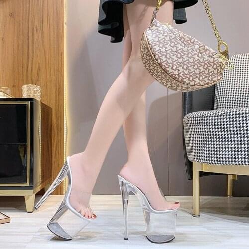 Car Show Female Sandals Shoes Women Explosive Sexy High heel 20CM Fine Waterproof Table Female Sandals Crystal Wedding Shoes PVC