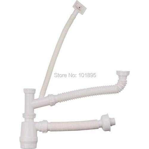 L16885 Kitchen Sink Stainless Steel Strainer with Trap Flexible Hose for Double Bowel