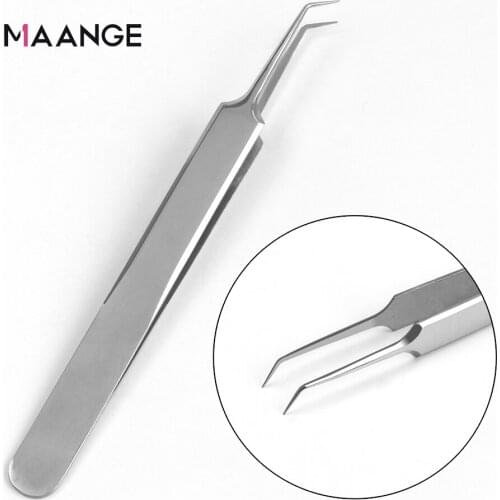 MAANGE 1Pcs Blackhead Tweezers Eyelash Extension Nipper Anti Acid Steel Curved Needle Tweezers Removal Acne Face Care Tools