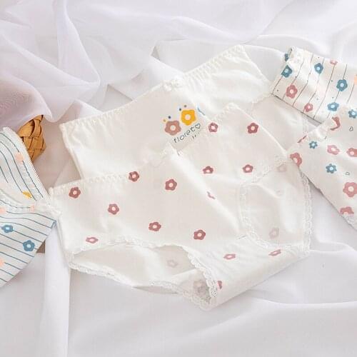 White Floral Panties for Women Cotton Sexy Lingerie Print Underwear Girl Briefs Female Large Size Woman Underpants Ladies Panty