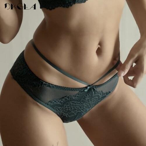 New Bandage Sexy Panties 3 Pieces Low-Rise Women Underpants Green Black Gray Lace Underwear Transparent Ladies Briefs Embroidery