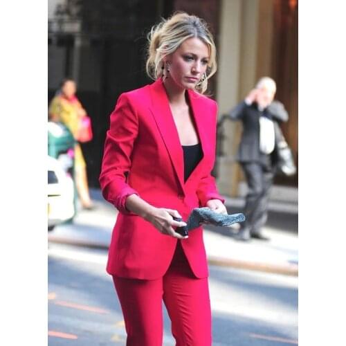 Peak Lapel Formal Business Single Breasted Office Lady Womens Suit Set Slim Fit Casual Red Plus Size Jacket Blazer Pants