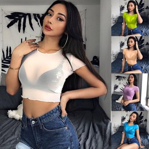 Women T Shirt Lady Female Sheer Mesh See-Through Short Sleeve Sleeveless T-Shirt Tops Summer Fashion Clothes Female Tops