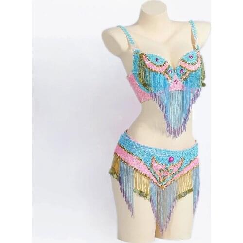 Size S-XL Performance Women Dancewear Professional Outfit Long Oriental Beaded Belly Dance Costume Bra Belt