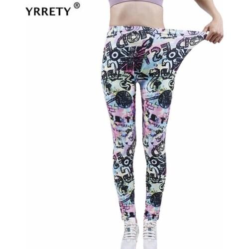 YRRETY High Waist Leggings Women Stretch Fitness Graffiti Letter Pattern Breathable Push Up Quick-Drying Running Ankle-Length