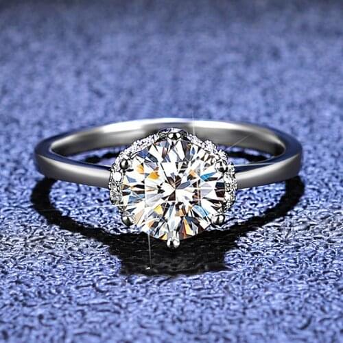 D Color Moissanite Ring Female S925 Sterling Silver Classic Six-claw Round 1 Carat Engagement Jewelry