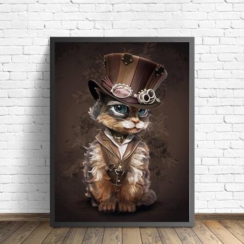 Animals Fun Art Steampunk Cat Canvas Painting Art Posters and Prints Wall Art Pictures for Living Room Home Cuadros Decor