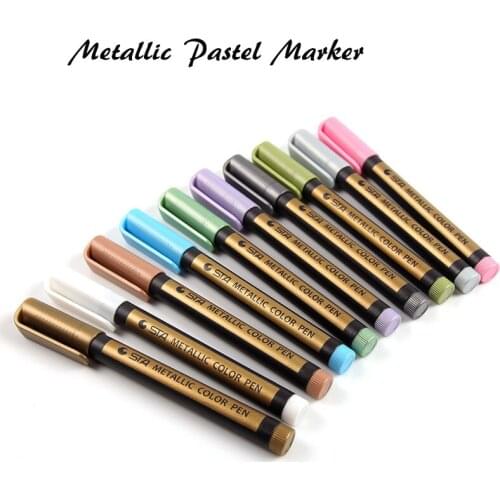 10pcs/lot 10 Colors Metallic Pastel Marker Pen for CD Ceramic Glass Plastic Wood Paper Metal Color Water Paint Pens School