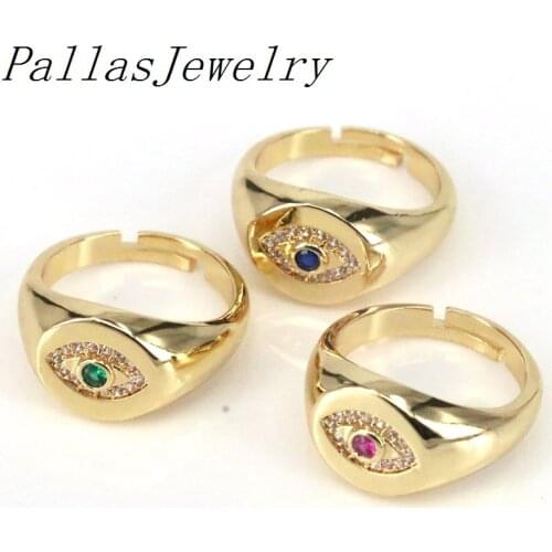 10Pcs Gold Filled Cz Eye Adjustable Ring, Open Ring, Gold -Color Ring, Statment Ring, Pave Ring Charm