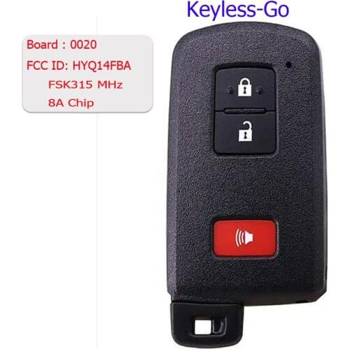 2+1 Button FSK315 MHz 8A Chip Keyless-Go Smart Remote Key For Toyota Board 0020 FCC ID: HYQ14FBA TOY12