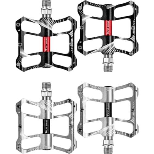 2Pcs Anti-slip MTB Mountain Bike Flat Pedal Aluminum Alloy Bicycle Sealed Bearing Black/Silver Hollowed Pedals Cycling