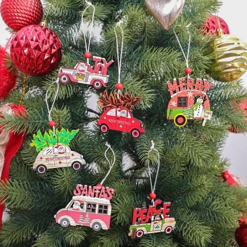 3pcs Christmas Car Wooden Pendants Xmas Tree Hanging Ornaments DIY Wood Crafts Kids Gift Noel Christmas Decorations for Home