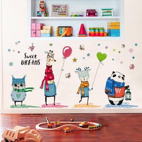 Large Cartoon Giraffe Owl Panda Balloon Sticker Animal Wall Stickers for Kids Room Boys Girls Room for Wall Decals Wallpaper