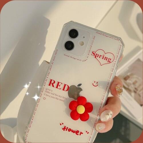 For iPhone 12 Pro Case 3D Red Flowers Phone Case For iPhone 12 Mini 11 Pro Max 8 7 Plus X XS Max XR Clear Soft TPU Bumper Cover