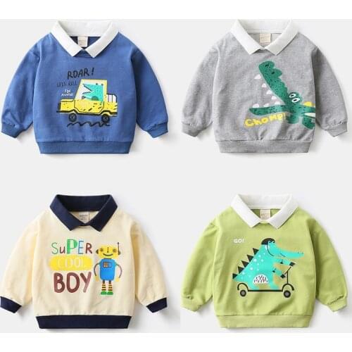YoCute Kid clothes Childrens Lapel Sweater 2021 Spring Autumn Toddler Sweatshirt Boys Cartoon Top Babys Casual Wear 2-7 Years