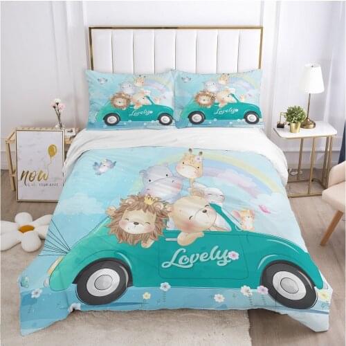Cartoon Childrens Bedding set for kids baby boy girls Duvet cover set pillow case Bed linens Quilt cover 140x200 Car lopely