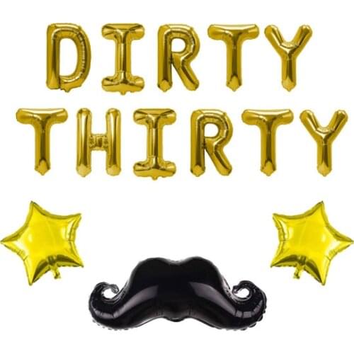 Dirty Thirty Balloons 30th Birthday Decor for Him Dirty 30 Banner Balloon Moustache Balloon for Mens Dirty Thirty Birthday Party