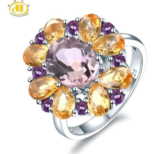 Hutang 925 Silver ring with stone, Gemstone Ametrine Citrine Amethyst Fine Rings for Women, Jewelry for Gift