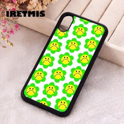 Iretmis 5 5S SE phone cover cases for iphone 6 6S 7 8 Plus X Xs XR 11 12 Mini Pro Max Silicone Neon Green Frown Smiley Flower