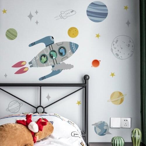 Creative Cartoon Rocket Planet Wall Stickers for Boys Rooms Home Decor Living Room Decoration Wallpaper Kids Room Bedroom Decals