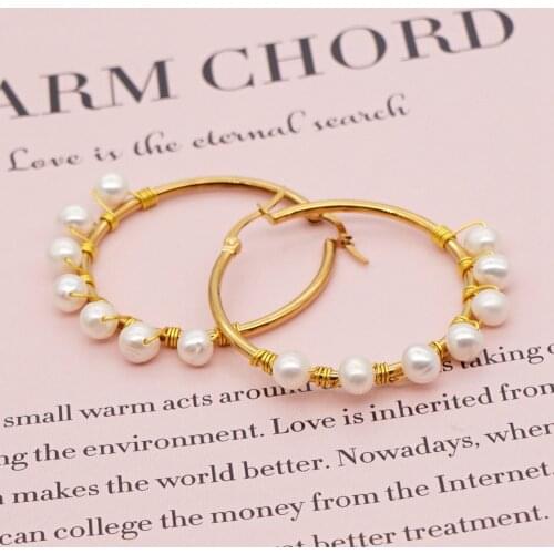Go2Boho Round Earring For Women Jewelry 2020 Trendy Gold Color Earrings Pearl Ear Ring Simple Stainless Steel Hoop Jewellery