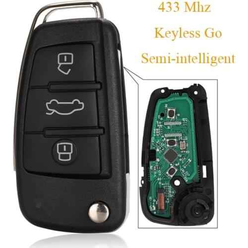 Kutery 3 Buttons Smart Remote Car Key Fob 433Mhz For Audi A3-Mqb Keyless Go/Semi-intelligent Hu66 Blade