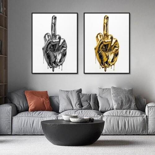 Metal Middle Finger Statue Canvas Paintings Abstract Murals Posters and Prints Wall Pictures Modern Interior Decorative for Home