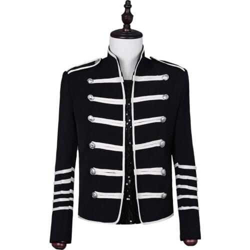 Men Black Military Style Suit Coats Fashion Mens Party Casual Blazer Male Double-breasted Philharmonic Society Performance Wear