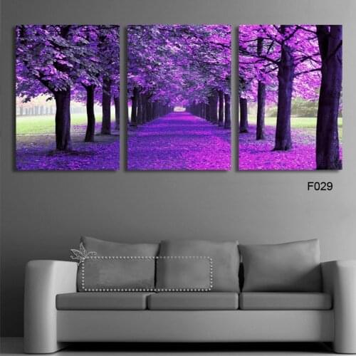 Canvas Paintings Wall Art Framework HD Prints 3 Pieces Forest Purple Trees Pictures Abstract Landscape Posters Living Room Decor
