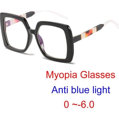 Computer Glasses Frame Woman Men Trendy Square Anti Blue Light Myopia Eyewear Optical Prescription Eyeglass Diopter 0 to -6.0