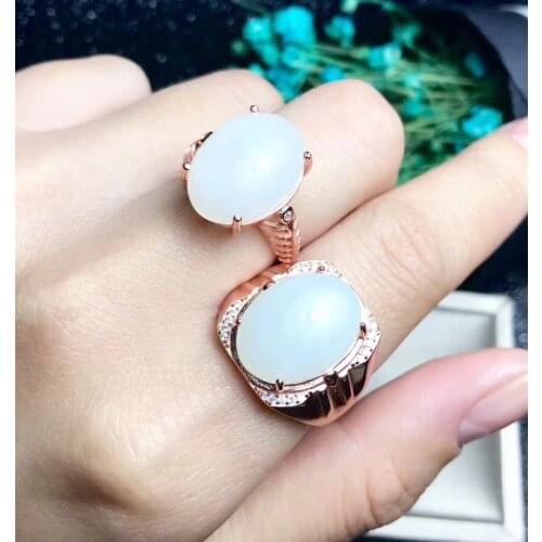 Couple Rings Set Natural Hetian Jade Lovers Ring Free shipping Finger ring Natural real Hetian White Jade 925 sterling silver