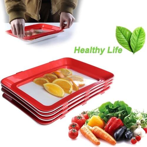 4 Pc Creative Food Preservation Tray Elastic Film Stackable Food Reusable Plastic Storage Tray Keeps Food Fresh Kitchen Tools