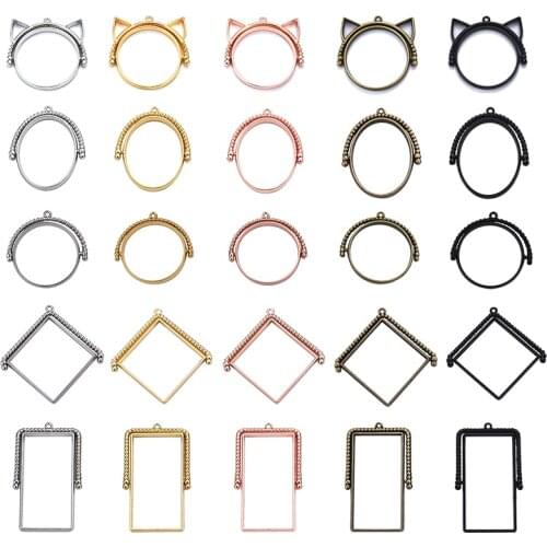 5 Pcs/Lot Open Bezel Alloy Rotate Pendants Base For Necklace Earrings Key Chain Fit DIY UV Rsin Epoxy Resin Jewelry Making