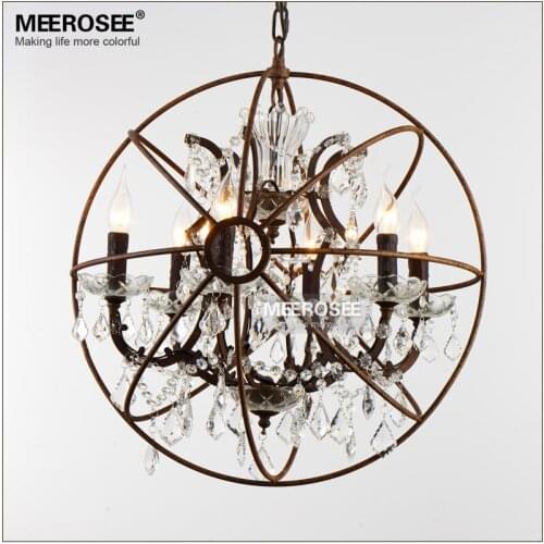 American Style Crystal Pendant Light Staircase Retro Rust Color Suspension Lamp 6 Lights Crystal Drop Lustre for Cafe Hotel deco