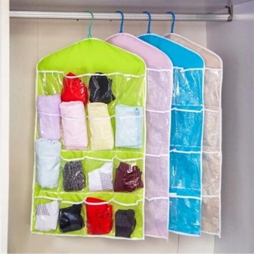 Portable Bra Underwear Organizer Hanging Bag 16 Pockets Polyester Shoes Rack Save Space Multifunction Clear Hanging Organizer
