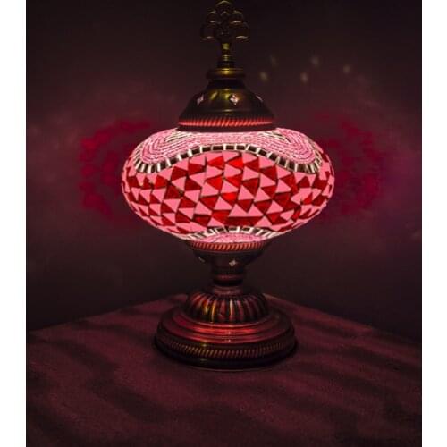 Handmade Turkish Moroccan Mosaic Authentic Vintage Art Deco Table Bedside Lamp, Red-Pink Colors, 5 Patterns