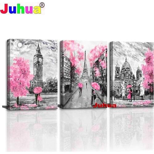 Paris Tower Pink Lovers Decor 5D DIY Diamond Painting Full Square Drill Diamond Embroidery Portrait Diamond Mosaic Triptych