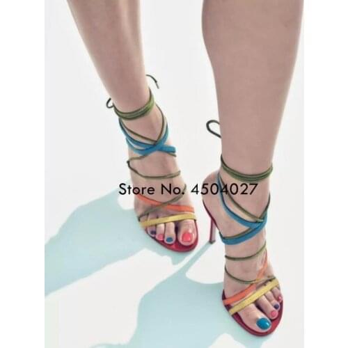 New Fashion Women Sandals High Heel Lace Up sandal Cross-tied Summer Mixed Color Gladiator Sandal zapatos mujer Shoe