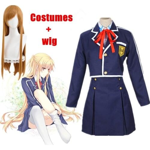 Sword Art Online SAO Yuuki Asuna School Uniform Coat Shirt Skirt Anime Outfit Customize Cosplay Costumes with wigs full set